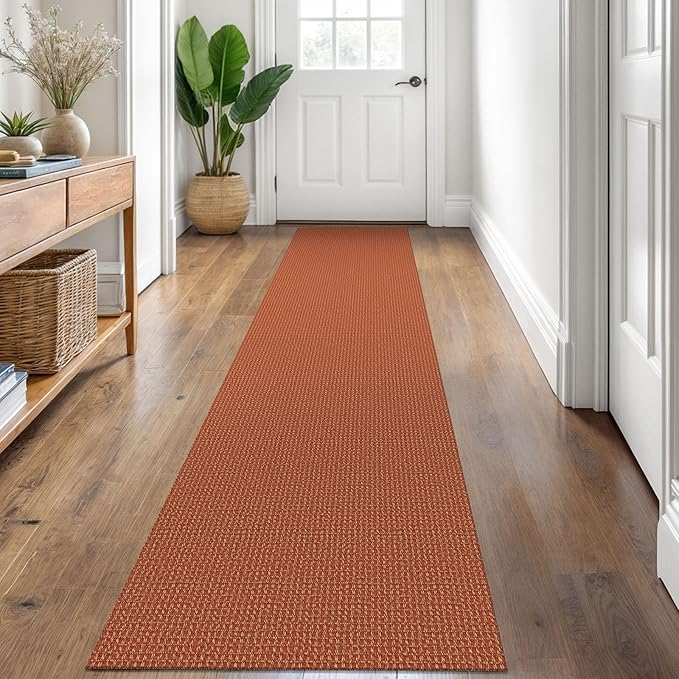 KOZYFLY Runners for Hallways 2x8 ft Washable Kitchen Runner Non Slip Rubber Backed Hall Runners Cotton Entryway Runner Rugs Floor Carpet for Indoor Backdoor Bedroom Kitchen, Orange/Tan