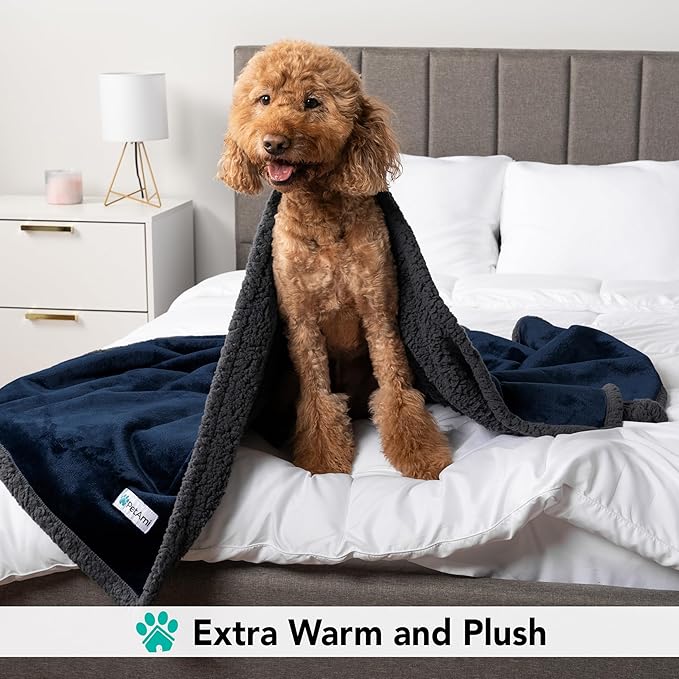 PetAmi Dog Blanket for Small Medium Dogs, Pet Bed Blanket Cat Puppy Kitten, Fleece Furniture Couch Cover Protector Sofa Car, Soft Sherpa Dog Throw Plush Reversible Washable, Mini 29x40 Blue Gray