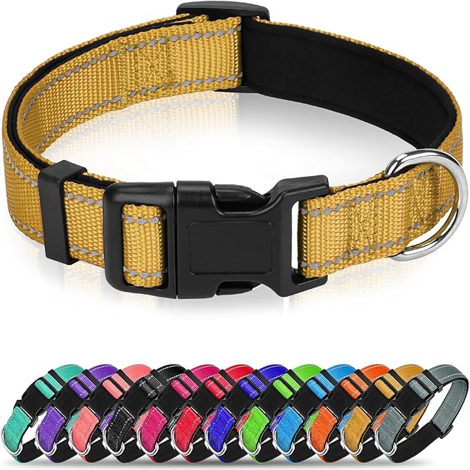Reflective Dog Collar for Extra Large Dogs, Adjustable Collar with Soft Neoprene Padded, Durable Buckle for Daily Walking,Khaki,XL