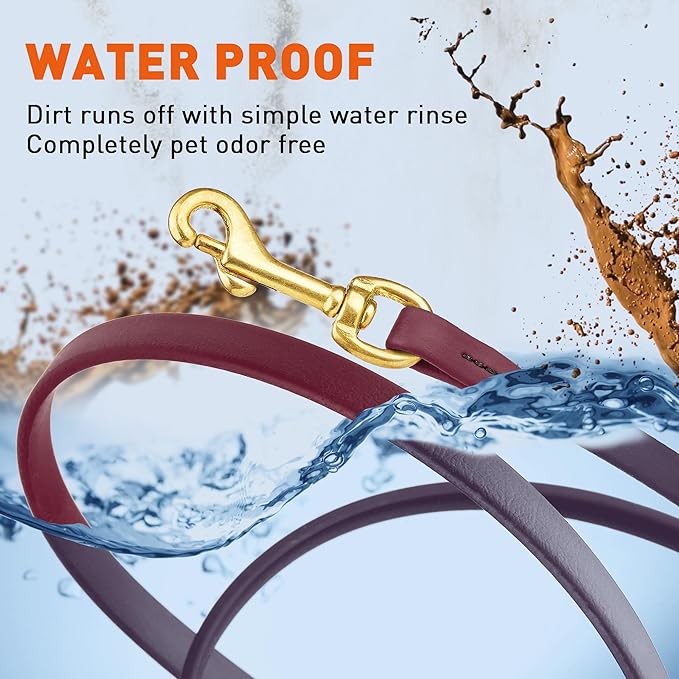 Viper Biothane K9 Working Dog Leash Waterproof Lead for Tracking Training Schutzhund Odor-Proof Long Line with Solid Brass Snap for Puppy Medium and Large Dogs, 10ft Merlot Burgundy