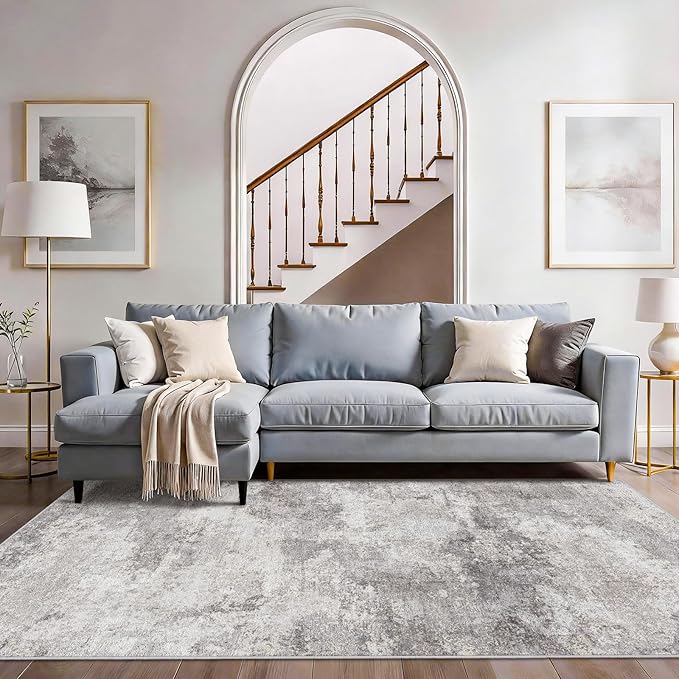 4x8 Rug Modern Abstract Wide Runners for Hallway竊똋iving Room, Bedroom,Laundry Room - Washable Non-Slip Soft Thin Carpet - Easy-to-Clean Low Pile Floor Mat for Home Decor 4x8 Grey
