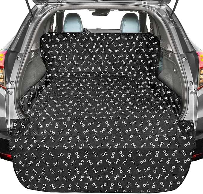 F-color SUV Cargo Liner for Dogs, Water Resistant Pet Cargo Cover Dog Seat Cover Mat for SUVs Sedans Vans with Bumper Flap Protector, Non-Slip, Large Size Universal Fit, Bone