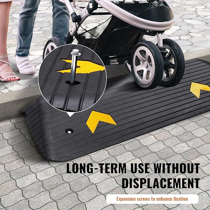 VEVOR 2" Rise Threshold Ramp Doorway, Recycled Rubber Power Wheelchair Ramp 3.64 Feet Long, 33069Lbs Load Capacity, Non-Slip Surface Rubber Solid Threshold Ramp for Wheelchair and Scooter
