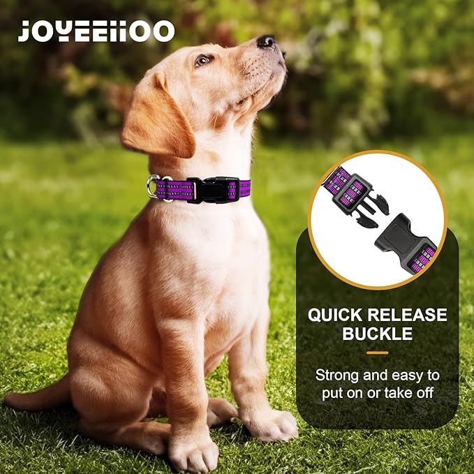 Martingale Dog Collar, Adjustable Nylon Reflective Collar with Quick Release Buckle (Real Purple, Medium)