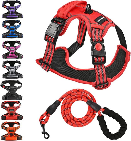 No Pull Dog Harness with A Free Heavy Duty 5ft Dog Leash, Adjustable Soft Padded Dog Vest, Reflective No-Choke Pet Oxford Vest with Easy Control Handle for Small and Large Dogs (Red, Small)