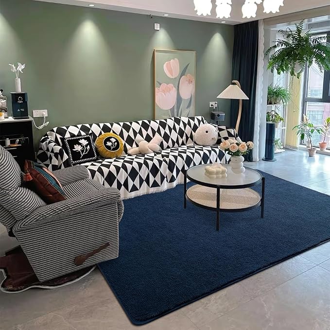 DweIke 4x6 Navy Blue Area Rugs for Bedroom, Super Soft Living Room Rug, Thickened Memory-Foam Throw Carpet, Non-Slip and Washable Carpets for Kids Boys Girls Room Dorm Nursery Home Decor