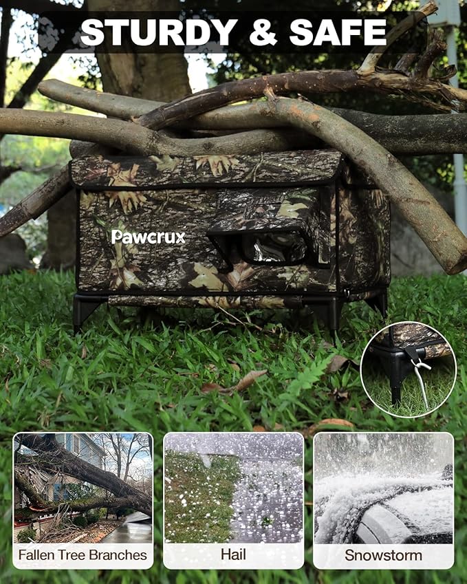 Weatherproof Heated Cat House for Outdoor in Winter, Heated Cat Bed Kitty Shelter with Cat Heating Pad, Insulated & Safe Escape Door, Warm House for Outside Stray Cat(Leaf Color, 17.7"x25.5"x17.9")