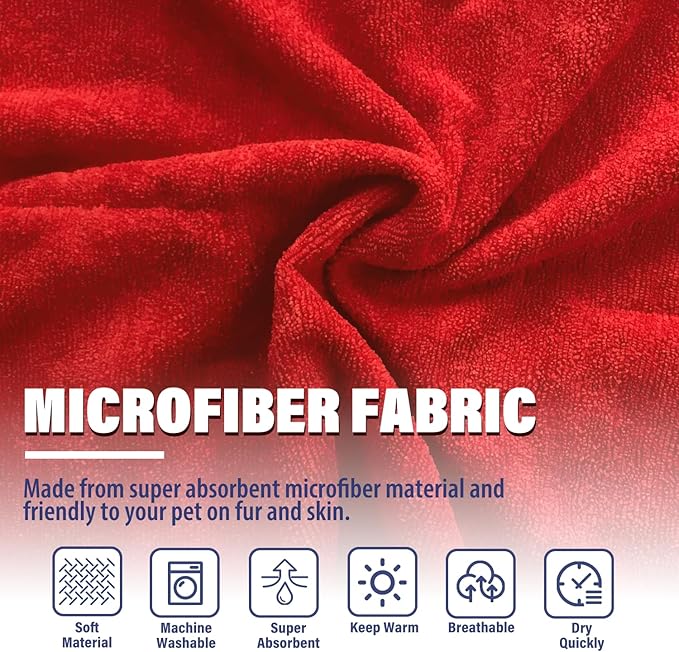 Dog Drying Coat - Fast Drying Dog Towel Robe - Microfiber Super Absorbent Pet Bathrobe, Adjustable Collar Fast Drying Coat Pet Dog Cat Bath Robe Towel (X-Large, Red)