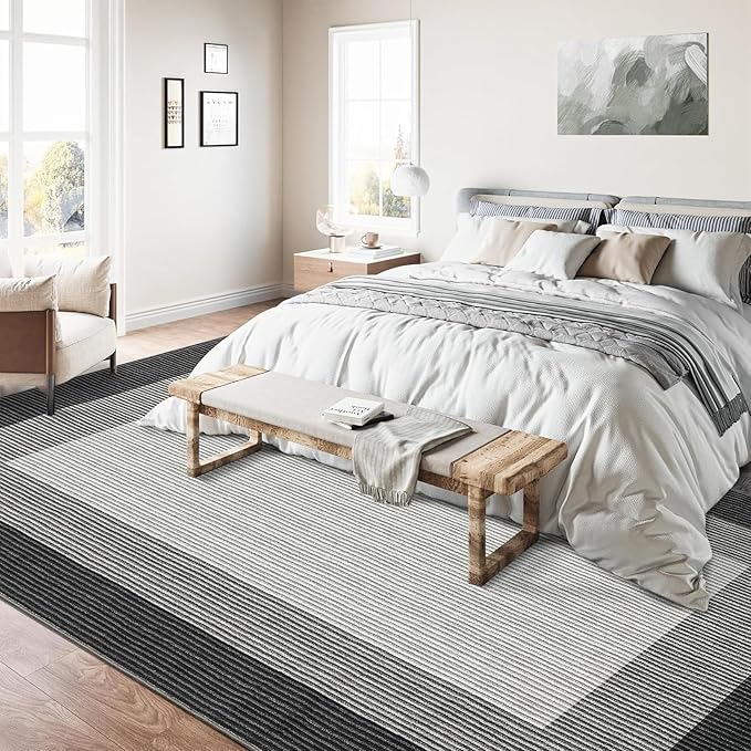 GarveeHome Area Rugs 9x12 for Living Room, Modern Bordered Machine Washable Rug Large Soft Carpet Bedroom Non Slip Stain Resistant Neutral Solid Carpet Border 9x12 Area Rug for Farmhouse Grey