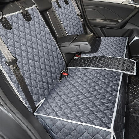 Grey Dog Car Seat Cover for Back Seat,Non-Stick Fur,Pet-Friendly and Waterproof - Universal Fit Interior Protector for Auto, Van, SUV - Ideal for Kids and Pets