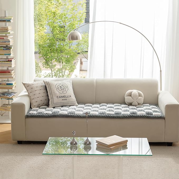 Couch Cover for Dogs Washable, Fuzzy Pet Cover for Sofa, Covers for 3 Cushion Couch Pet-Friendly, Non Slip Dog Bed Mat Dog Blanket (Bluegrey, 27.6x70.9 inch)
