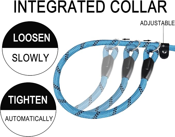 Dog Leash, 6 FT Slip Lead Dog Leashes, Durable Premium Quality Strong Training Rope Slip Leash with Comfortable Padded Handle and Highly Reflective Threads for Small Medium and Large Dogs, (Blue)