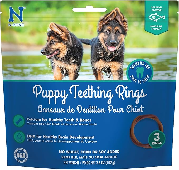 N-Bone Puppy Teething Rings Salmon Flavor Dog Treat, 3 Count Bag, 3.6-oz