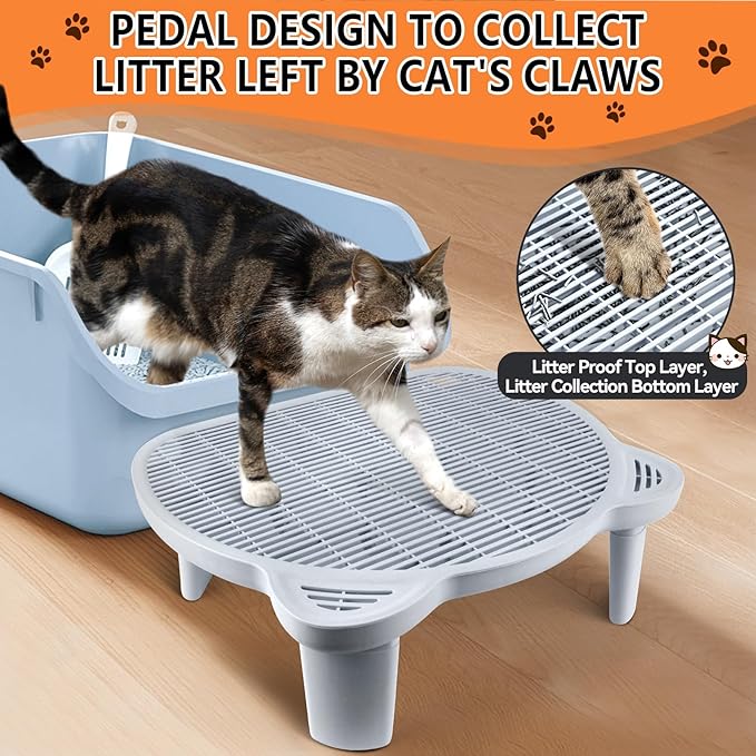 Adjustable Cat Ramp Litter Box Step Double Layer with Filter Function, Elevated Litter Box Ramp for Senior Cats Easy Cleaning Cat Litter Tray for Floor Indoor (Grey)