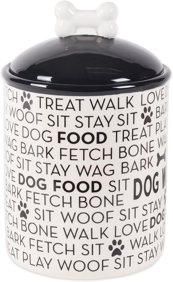 Bone Dry Dog Bone Ceramic Pet Bowl & Canister, Canister, 5.5x5.5x8.25, Black/White