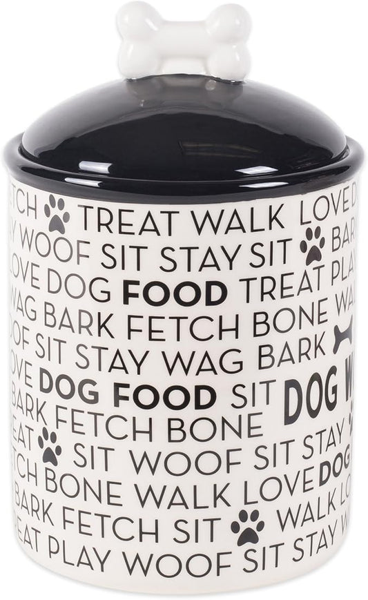 Bone Dry Dog Bone Ceramic Pet Bowl & Canister, Canister, 5.5x5.5x8.25, Black/White