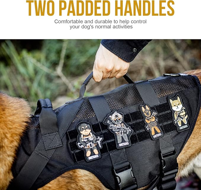 OneTigris No Pull Tactical Dog Harness for Medium Large Dogs, Mesh Design Breathable Military Dogs Molle Vests with Handles, Service Dog Vest Harness for Walking Hiking Training (XL, Black)
