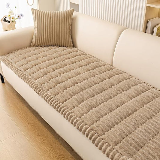 Smiry Couch Cover for Dogs Washable, Non Slip Fuzzy Pet Couch Covers for 3 Cushion Sofa Pet Friendly, Thick Soft Sofa Slipcovers Cushion Protector (Khaki, 27.6" x 59")