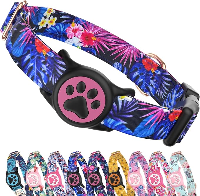 WhoseID Airtag Dog Collar,with Waterproof airtag Holder竊똎riginal Stylish Cute Pattern Design.QR Code ID Buckle竊똂omfortable Soft Cotton for Small Medium Large Dogs