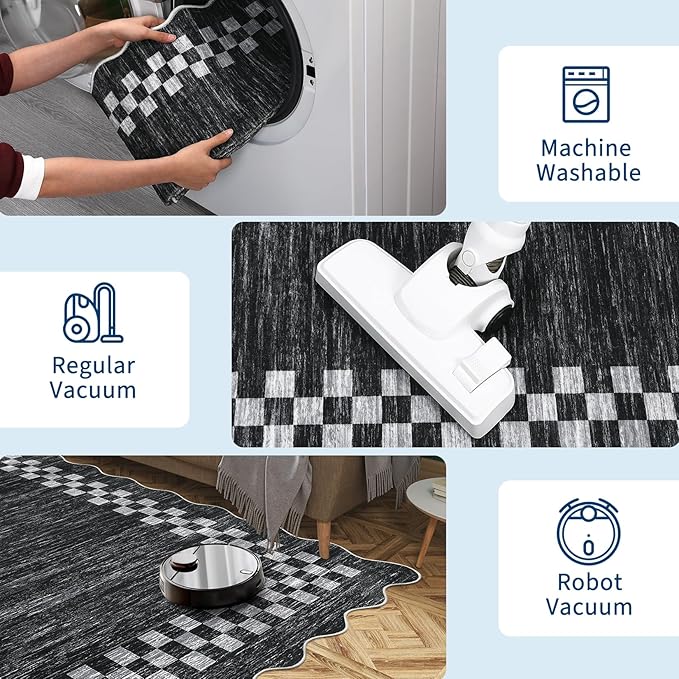 GarveeHome Hallway Runner Rug 2x6 Non Slip Scalloped Washable Rug for Kitchen Entry Stain Resistant Modern Border Throw Floor Carpet Long Runner Mat for Bathroom Living Room Bedside, Grey