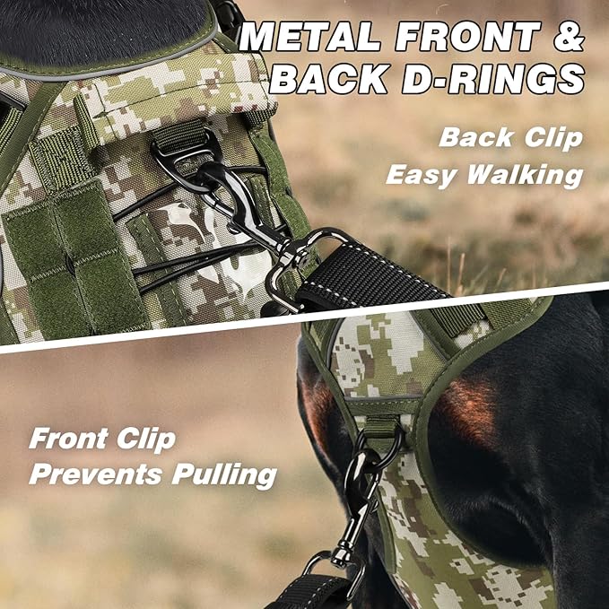 WINGOIN Tactical Dog Harness for Small Dogs, Heavy Duty No Pull Harness with Handle, Adjustable Reflective Military K9 Pet Vest for French Bulldog, Pug, Walking, Hunting, Green Camo (S)