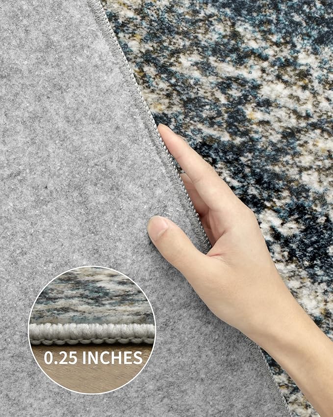 Art&Tuft Washable 9x12 Area Rug, Anti-Slip Backing Abstract Area Rugs 9x12 Living Room, Stain Resistant Rugs for Living Room, Foldable Machine Washable Area Rug (TPR19-Navy, 9'x12')