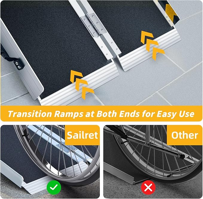 2FT Portable Wheelchair Ramp, Non-Slip Aluminum Folding Handicap Ramp for Home Steps, Stairs, Threshold and Doorways, Scooter Ramps, 800LBS Capacity