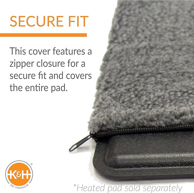 K&H Pet Products Lectro-Kennel Outdoor Heated Pad Deluxe Cover, Fits K&H Lectro-Kennel Medium Pads (Heated Pads Sold Separately), Machine Washable Zippered Soft Fleece Cover - 22.5 X 16.5in Gray
