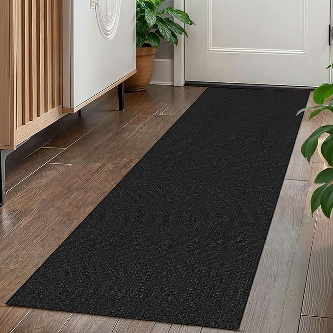 KOZYFLY Runners for Hallways 2x5 ft Washable Kitchen Runner Non Slip Rubber Backed Hall Runners Cotton Entryway Runner Rugs Floor Carpet for Indoor Backdoor Bedroom Kitchen, Black/Dark Grey