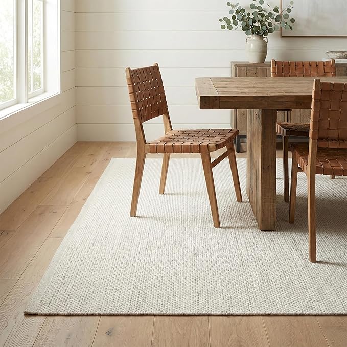 Fab Habitat Machine Washable Area Rug - Hand Woven, Stain Resistant, Pet Friendly - Premium Recycled Polyester Yarn - Solid - Kitchen, Bathroom, Laundry Room - Kingscote - Ivory - 3 x 5 ft