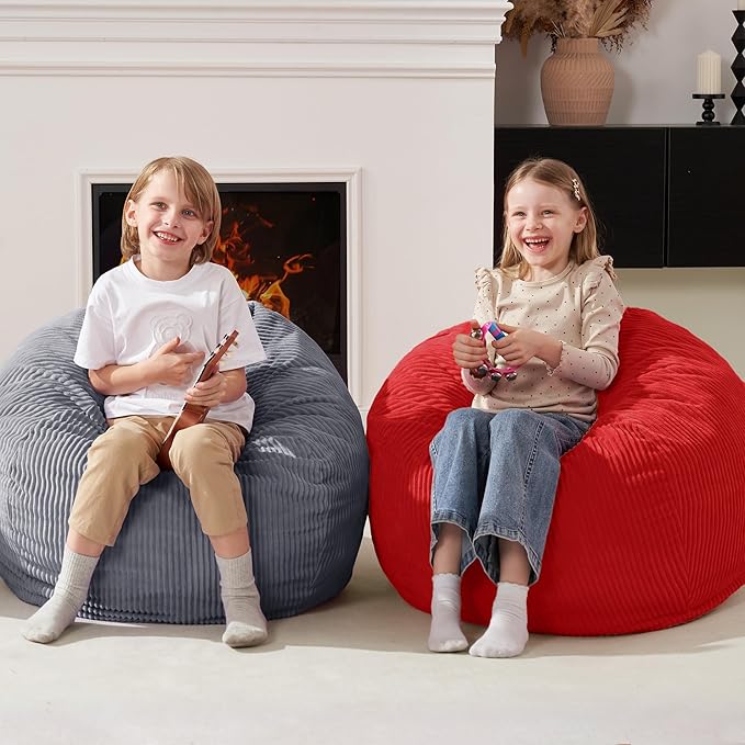 Homguava 2FT Bean Bag Chair,Teardrop Bean Bags Small Beanbag Chair with Memory Foam Filled and Ultra Soft Corduroy Cover for Living Room, Bedroom(Red)