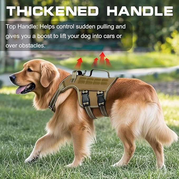 Small Dog Harness, Heavy Duty Tactical No Pull Dog Harness, No Choke, Easy On and Off Pet Vest with Molle System, Adjustable Reflective Dog Vest with Breathable Padded for Walking Hiking Training