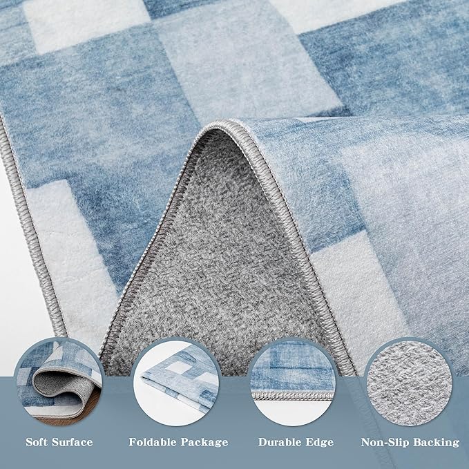 8X10 Area Rugs Modern Abstract Large Carpet for Living Room Bedroom Dining Room Office Nursery, Non Slip Washable Blue Rugs 8X10 Geometric Pattern Thin 8 by 10 Indoor Home Decor Pet & Child Friendly