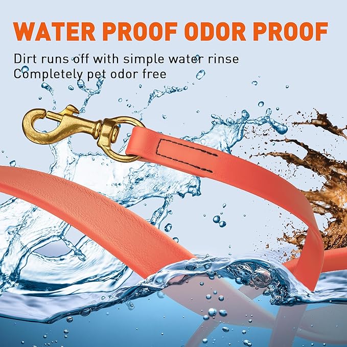 Viper Biothane K9 Working Dog Leash Waterproof Lead for Tracking Training Schutzhund Odor-Proof Long Line with Solid Brass Snap for Puppy Medium and Large Dogs, 20ft Coral