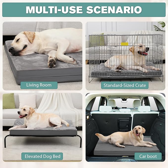 Extra Large Dog Bed Waterproof, XL Pet Beds Washable 44 inch, Orthopedic Foam Sleeping Pad with Removable Cover Reversible Anti-Slip 44"x32", Grey