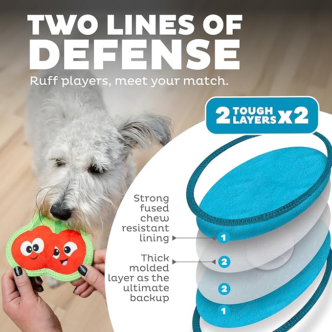 Outward Hound Tough Skinz Durable Squeaky Dog Toy with Two Tough Layers, Cherries, Red, Small