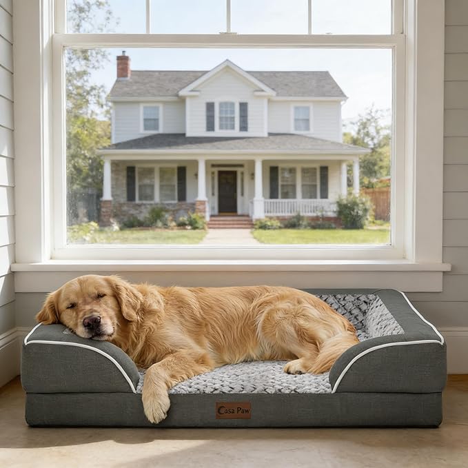 Orthopedic XL Dog Beds, Waterproof Memory Foam Big Pet Bed for Extra Large Sized Dogs 45x35Inch, Non-Slip Bottom and Egg-Crate Foam Dog Couch Bed with Washable Removable Cover, Dark Grey