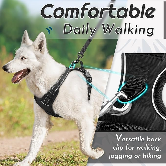 Eagloo Dog Harness for Large Dogs, No Pull Service Vest with Reflective Strips and Control Handle, Adjustable and Comfortable for Walking, No Choke Pet Harness with 2 Metal Rings, Black, L