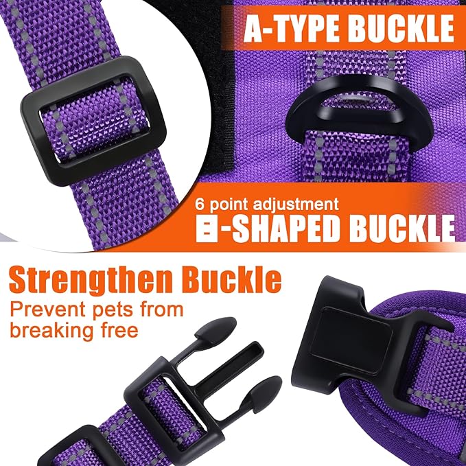 Escape Proof Dog Harness for Large Medium Sized Dogs Six Point Adjustable, Service Dog Vest Harness and Leash Set, No Pull Dogs Harnesses with Handle, XL Dog Harnesses for Walking(Purple, XL)