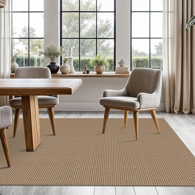 KOZYFLY Washable Area Rug 5x7 ft Rubber Backed Non Slip Rugs for Living Room Braided Cotton Bedroom Rug Woven Office Rugs Indoor Floor Carpets for Dining Bedroom Living Room, Tan/Orange/Brown