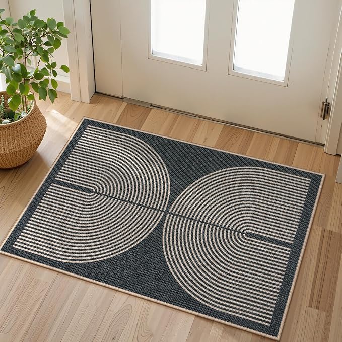Lahome Rainbow Indoor Door Mat, 20"x32" Small Black Rugs for Entryway Kitchen Neutral Area Rug, Farmhouse Non Slip Non Shedding Lightweight Floor Carpet for Front Porch