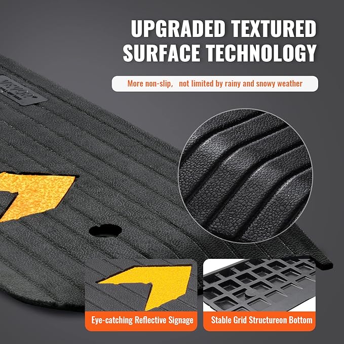 VEVOR Rubber Threshold Ramp, 1" Rise Wheelchair Ramp Doorway, Natural Curb Ramp 3.7 Feet Long, 33069Lbs Load Capacity, Non-Slip Textured Surface Rubber Curb Ramp for Wheelchair and Scooter