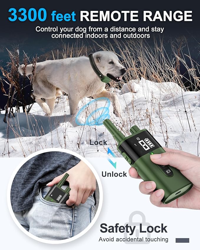 No Shock Dog Training Collar with Remote 3300FT, Dog Vibration Collar with Controller Beep and Vibrate Only, Safe Lock Waterproof Rechargeable Vibrating Collars for Dogs(10-120 lbs)-No Prongs
