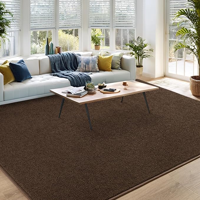 DweIke 5x7 Dark Brown Area Rugs for Bedroom, Super Soft Living Room Rug, Thickened Memory-Foam Throw Carpet, Non-Slip and Washable Carpets for Kids Boys Girls Room Dorm Nursery Home Decor