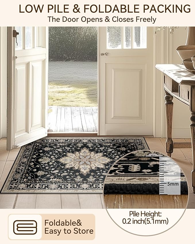 Area Rugs 2'x6' Runner Rug Non Slip Washable for Kitchen Hallway Bedroom Beside Laundry Room Bathroom Rug, Floor Carpet, Black Brown Neutral Dark Tan