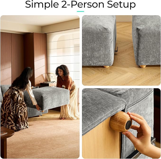 LINSY HOME Cloud Couch Sectional, Modular Sofa Sectionals for Living Room Bedroom, 91" L Shape Love Seat Couch with Ottoman, 2 Seater Deep Seat Cozy Couch Luxury Chenille Sofas, Grey