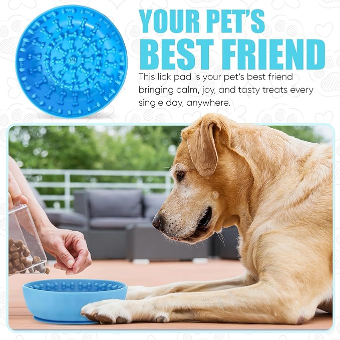 Lick mat for Dog Slow Feeder Bowl Anxiety Boredom Reducer Perfect for Yogurt, Peanut Butter. Wobble Dog Slow Feeder Bowl Easy to Clean - Non Slip Design BPA Free Silicone Licking mat - Blue