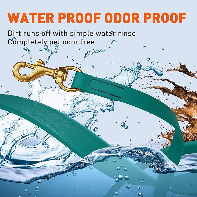Viper Biothane K9 Working Dog Leash Waterproof Lead for Tracking Training Schutzhund Odor-Proof Long Line with Solid Brass Snap for Puppy Medium and Large Dogs, 10ft Blue Aqua