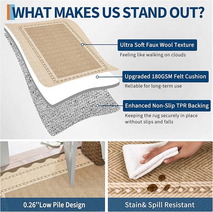 GarveeHome Washable 8x10 Area Rugs with Non Slip Backing, Large Solid Rugs for Living Room Bedroom, Modern Border Neutral Soft Carpet, Stain-Resistant Floor Mats for Nursery, Home Decor, Linen Color