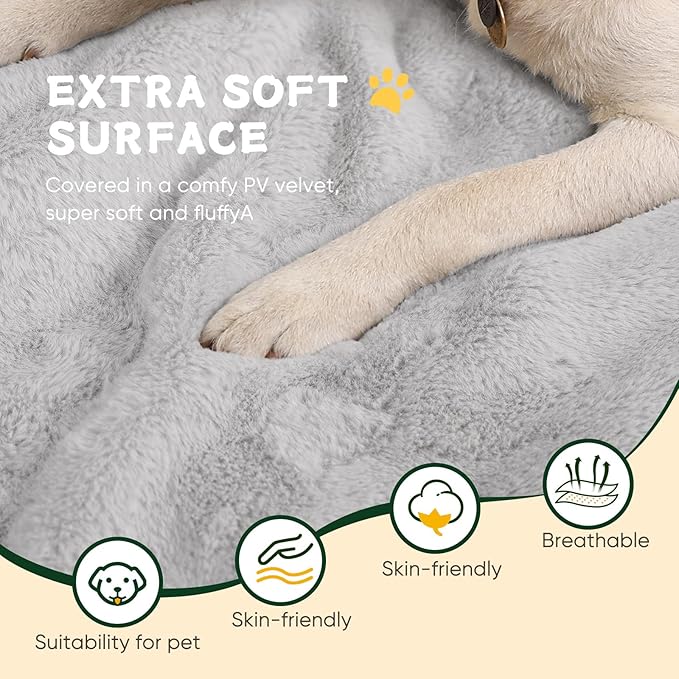 Dog Crate Pad 48 Inch, Washable Plush Kennel Mat for XXL Dogs, Anti-Slip Cushioned Pad for Wire and Metal Crates, Indoor, Travel and Training Use, Grey
